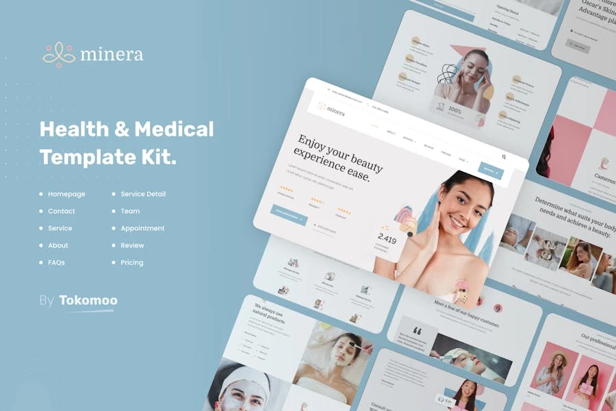 Minera | Kit de plantillas Elementor para el cuidado de la piel y la dermatología