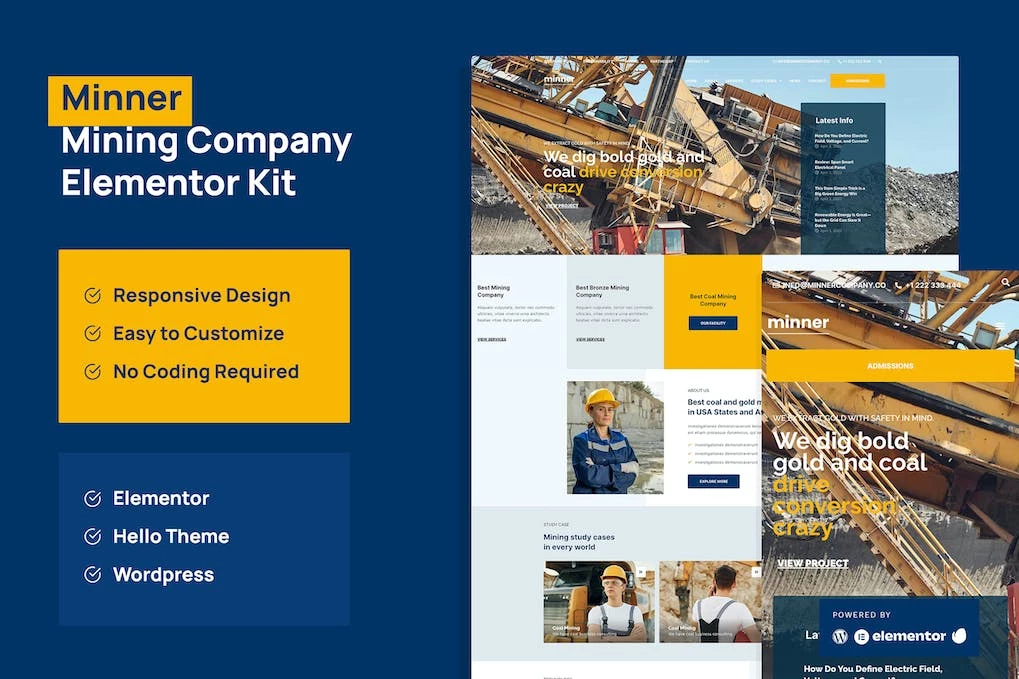Minner - Template Kit Elementor para construcción y construcción