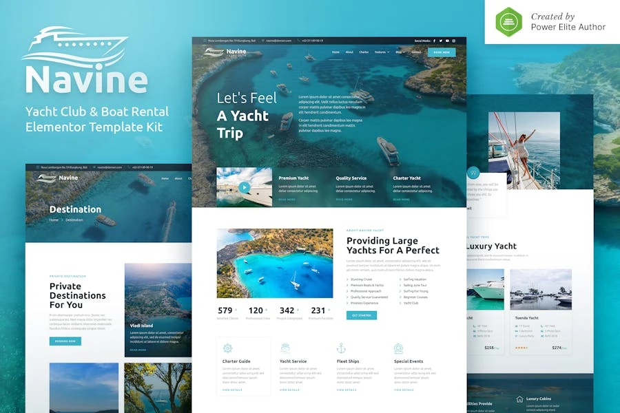 Navine - Template Kit Elementor para club de yates y alquiler de barcos
