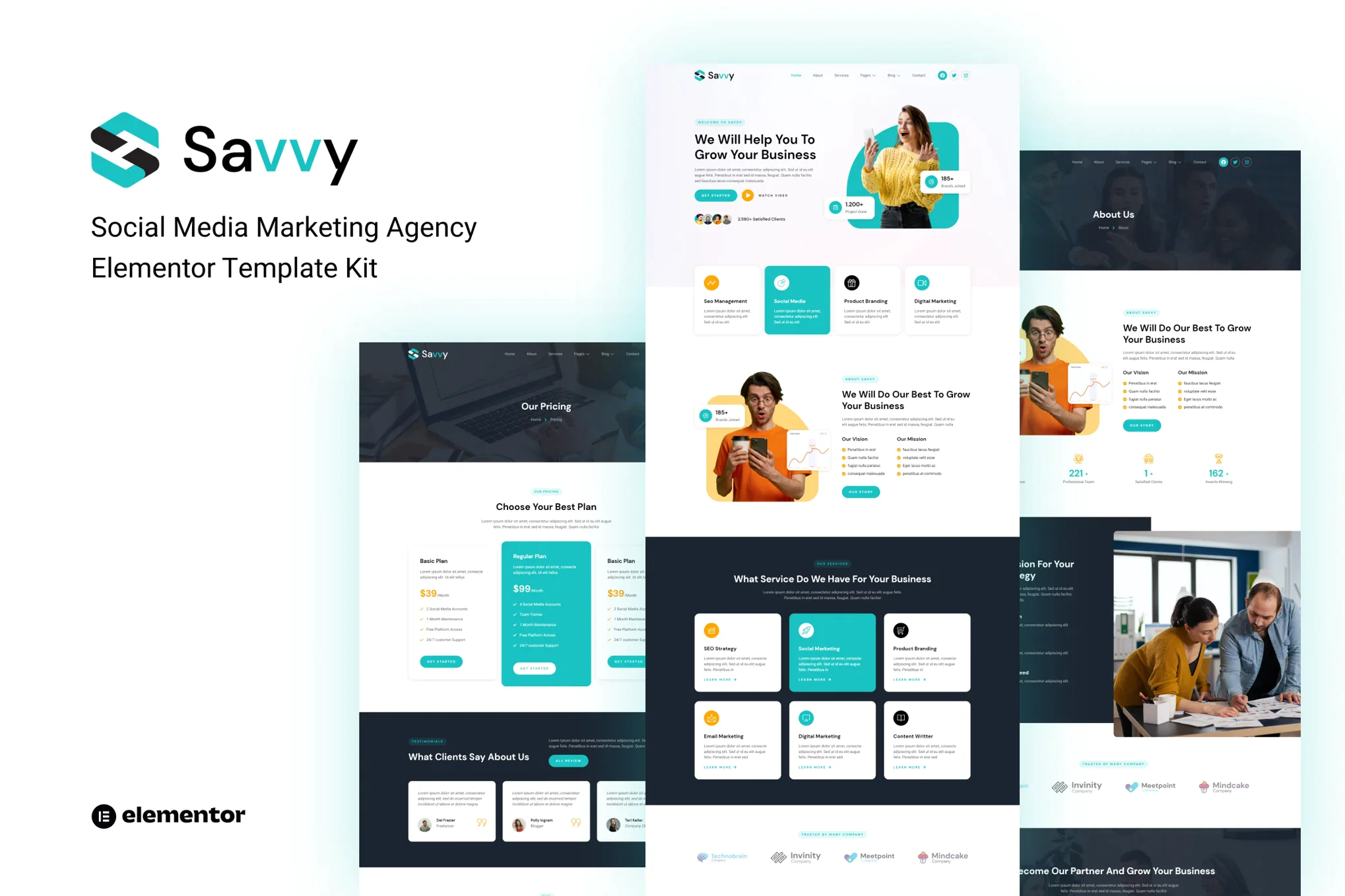 Savvy — Kit de plantillas Elementor para agencia de marketing en redes sociales