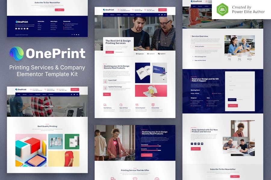 OnePrint — Kit de plantillas Elementor para empresas de servicios de impresión