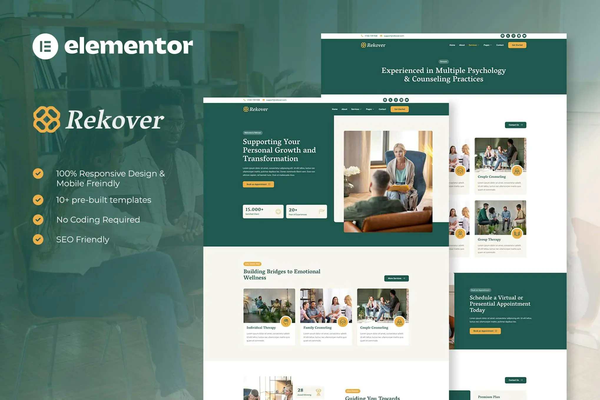 Rekover - Kit de plantillas Elementor para psicología y asesoramiento