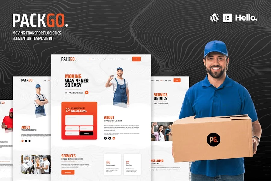 PackGo - Template Kit Elementor de logística de transporte en movimiento