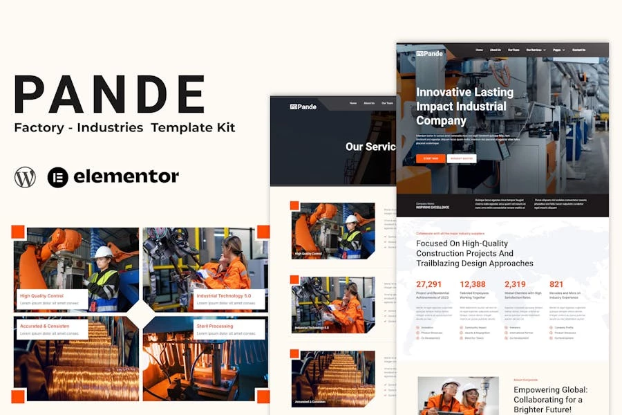 Pande - Kit de plantillas Elementor para fábricas e industrias