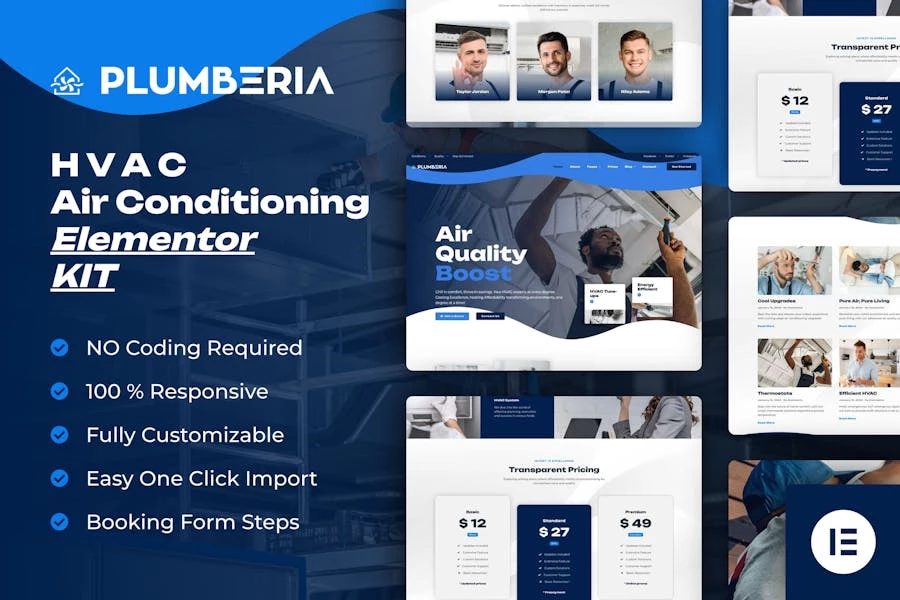 Plumberia - Kit de plantillas Elementor Pro para servicio de reparación de aire acondicionado y HVAC