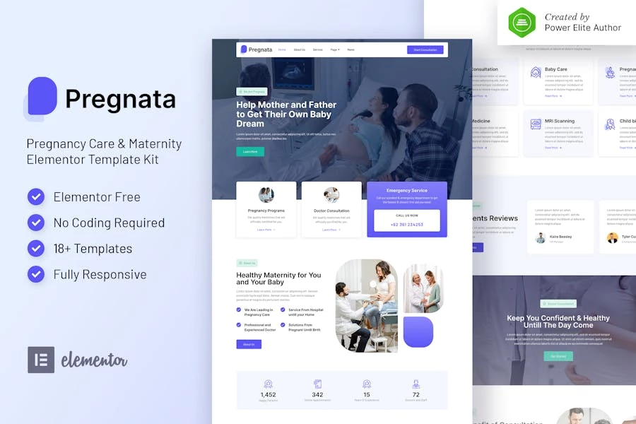 Pregnata — Kit de plantillas Elementor para obstetricia y cuidado del embarazo