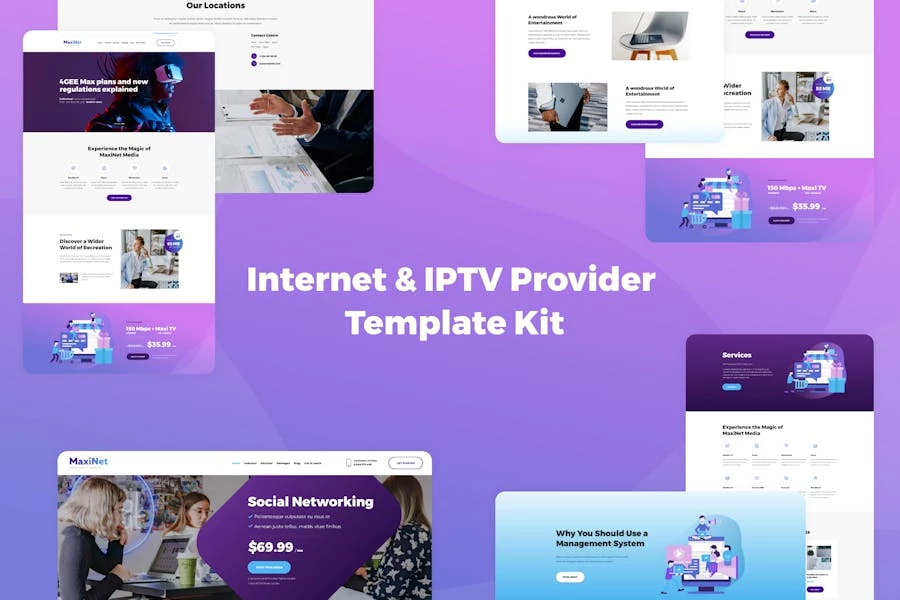 MaxiNet - Kit de plantillas Elementor para proveedores de Internet e IPTV