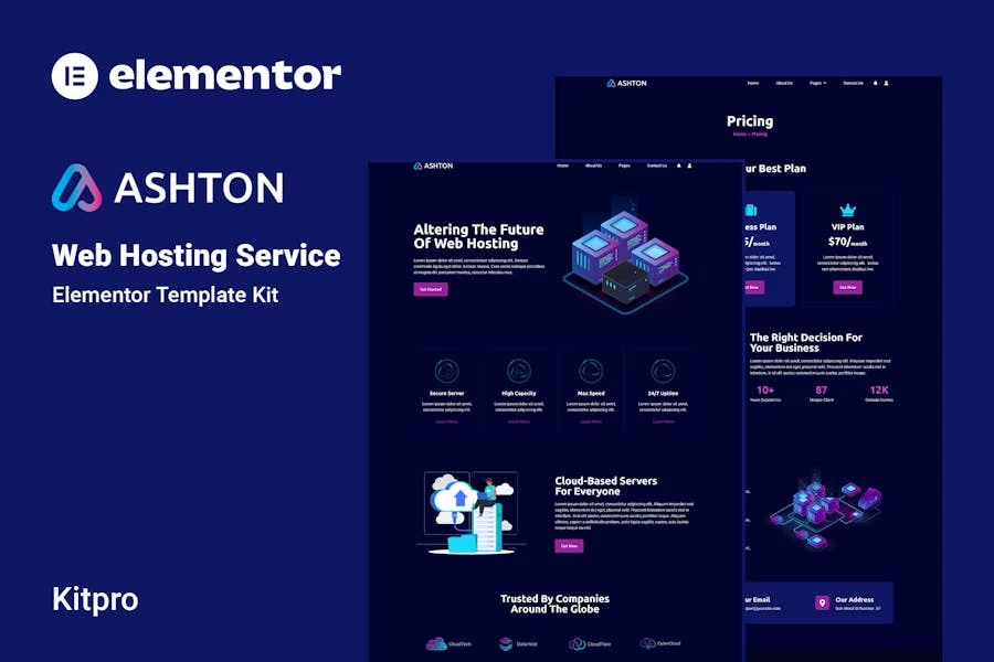 Ashton - Kit de plantilla Elementor de alojamiento web