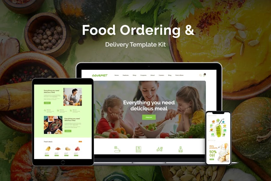 Gourmet - Kit de plantillas Elementor para pedidos y entregas de comida