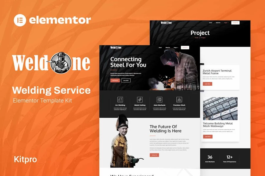 Weldone - Kit de plantillas Elementor para servicios de soldadura