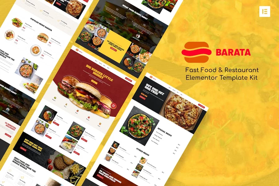 Barata - Kit de plantillas Elementor para comida rápida y hamburguesas