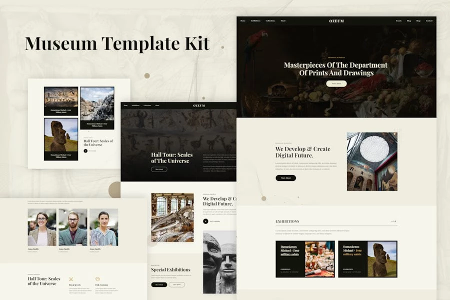Ozeum - Kit de plantillas Elementor para galerías de arte moderno y museos