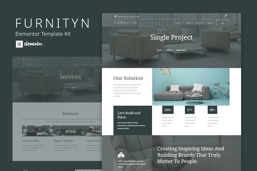 Furnityn - Plantilla de kit Elementor de diseño de interiores