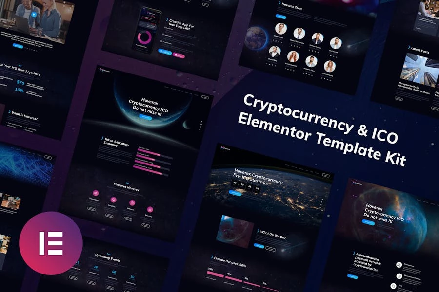 Hoverex | Kit de plantillas Elementor para criptomonedas e ICO