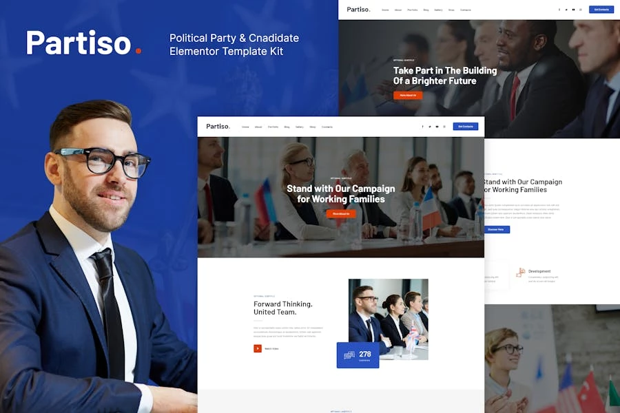 Partiso | Kit de plantillas Elementor para partidos políticos y candidatos