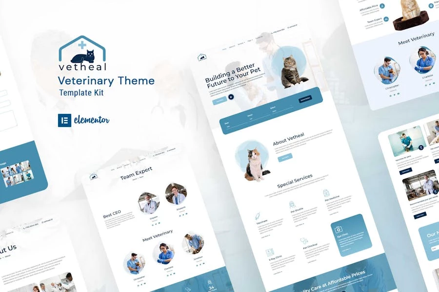 Vetheal - Kit de plantillas Elementor para clínicas veterinarias