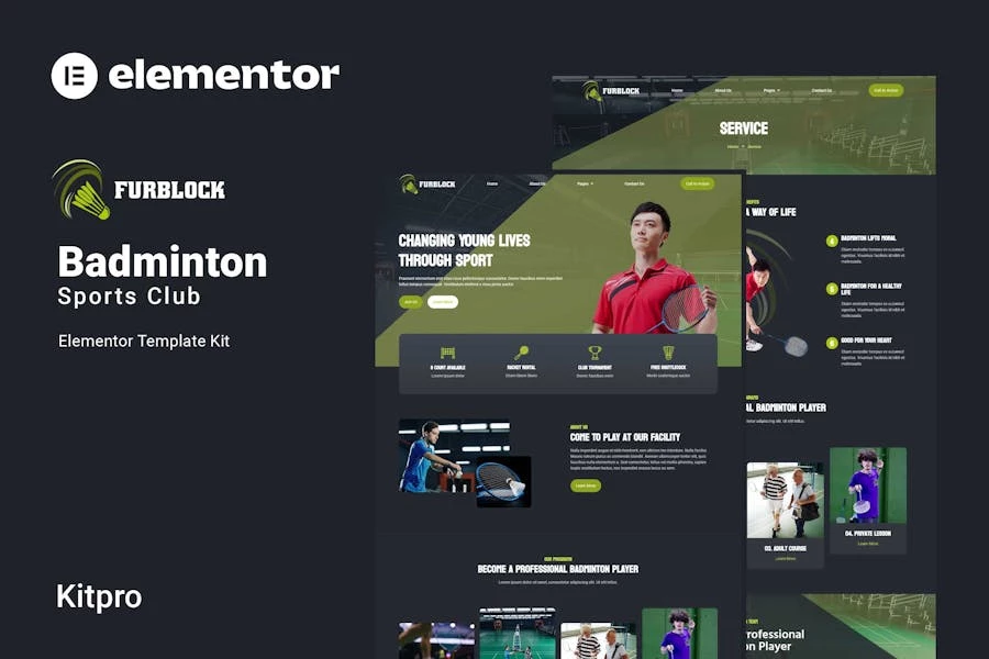 Furblock - Template Kit Elementor del club de bádminton