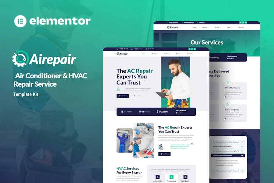 Airepair - Kit de plantillas Elementor para el servicio de reparación de aire acondicionado