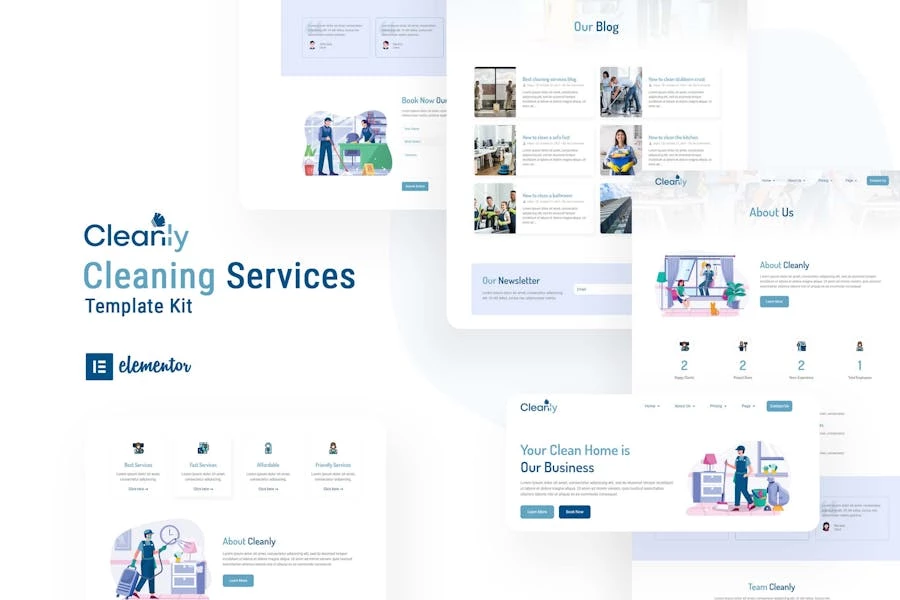Cleanly - Kit de plantillas Elementor para servicio de limpieza