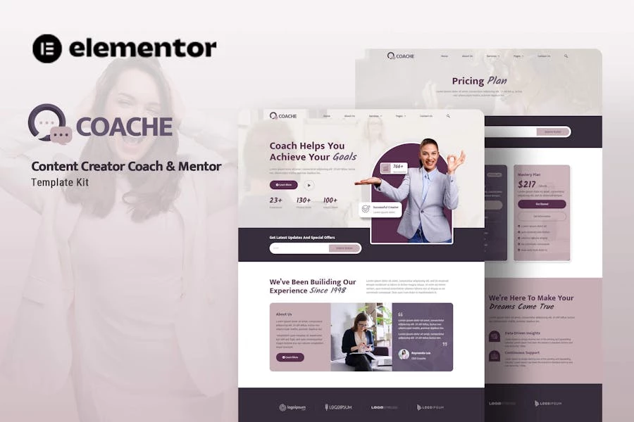 Coache - Kit de plantillas Mentor Elementor para creadores de contenido