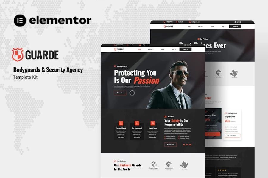 Guarde - Kit de plantillas Elementor para guardaespaldas y agencias de seguridad