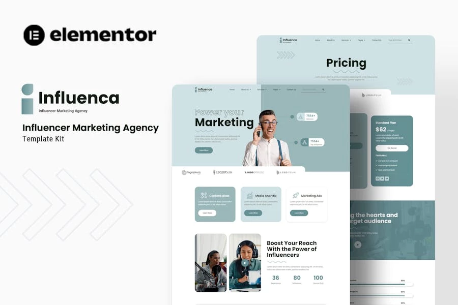 Influenca - Kit de plantillas Elementor para agencias de marketing de influencers