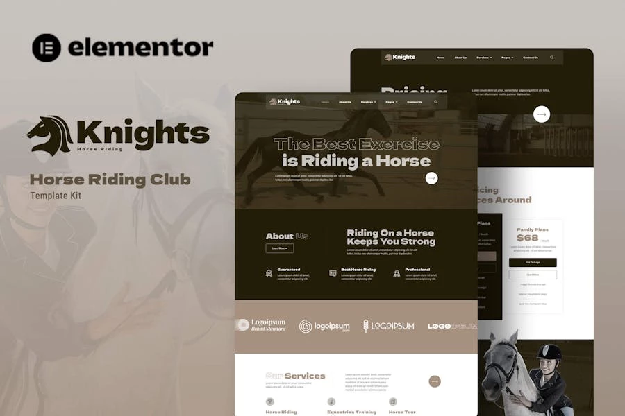 Knights - Kit de plantillas Elementor para club de equitación