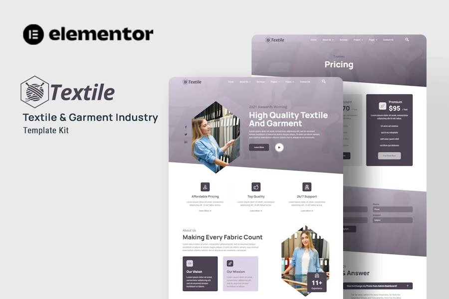 Textiles - Template Kit Elementor para la industria de la confección