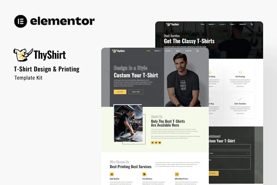 Thyshirt - Template Kit Elementor para diseño e impresión de camisetas