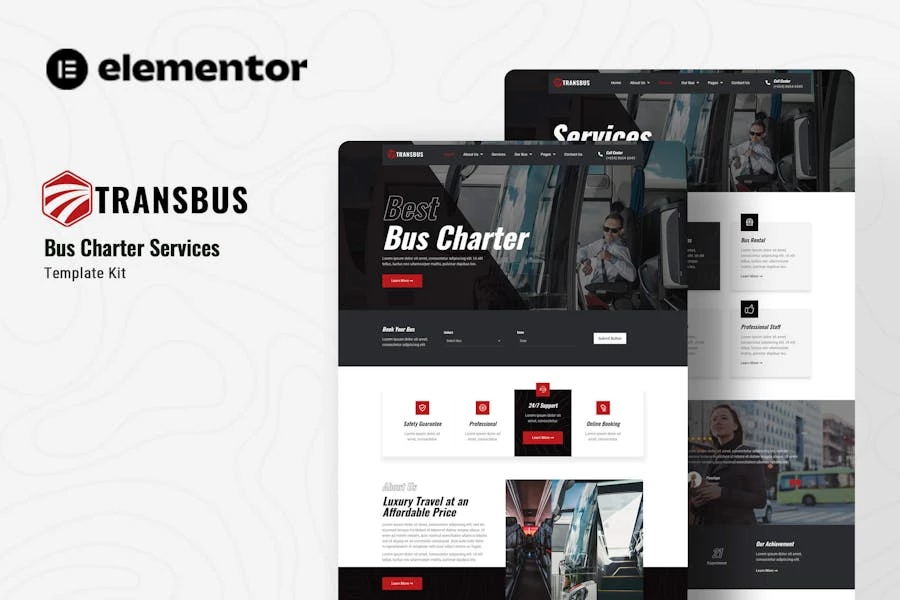 Transbus - Kit de plantillas Elementor para servicios de alquiler de autobuses