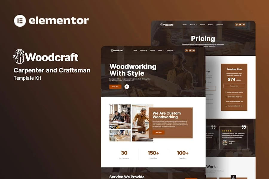 Woodcraft - Template Kit Elementor para carpinteros y artesanos