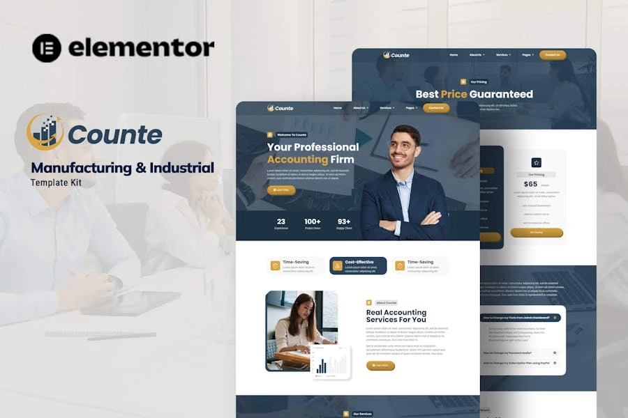 Counte - Kit de plantillas Elementor para fabricación e industria
