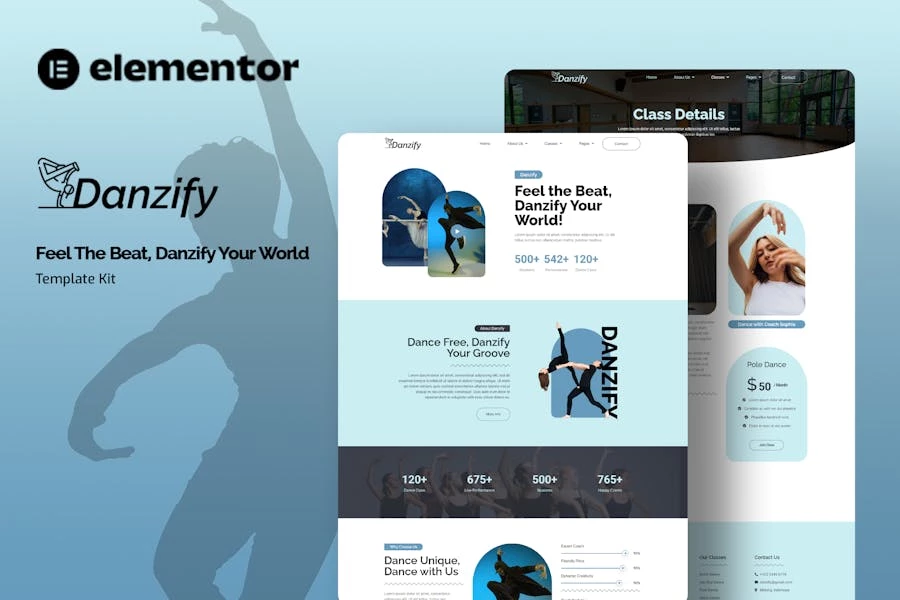 Danzify - Kit de plantillas Elementor para cursos de baile