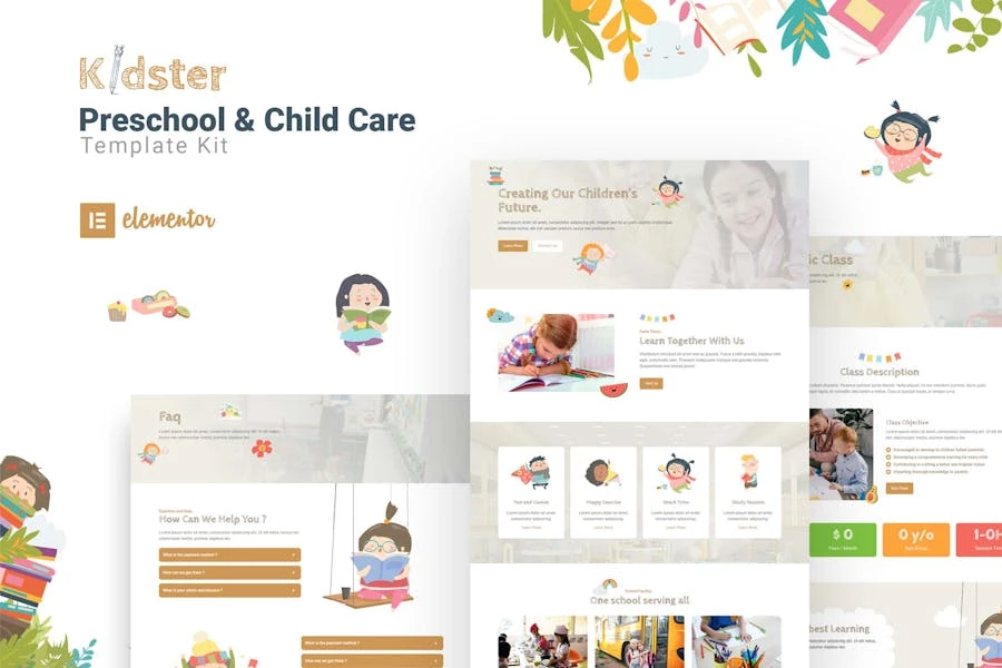 Kidster - Kit de plantillas Elementor para preescolar y cuidado infantil