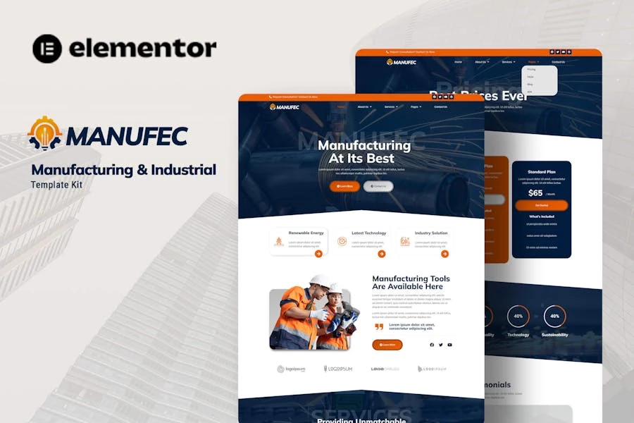 Manufec - Kit de plantillas Elementor para fabricación e industria