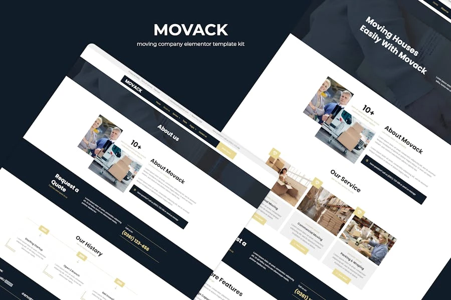 Movack - Kit de plantillas Elementor para empresas de mudanzas