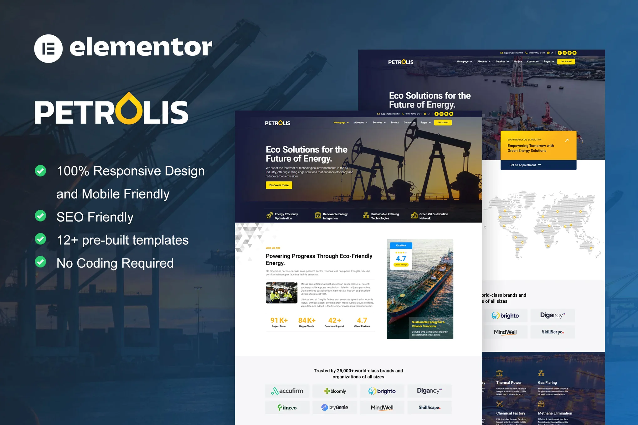 Petrolis - Kit de plantillas Elementor Pro para compañías petroleras e industriales