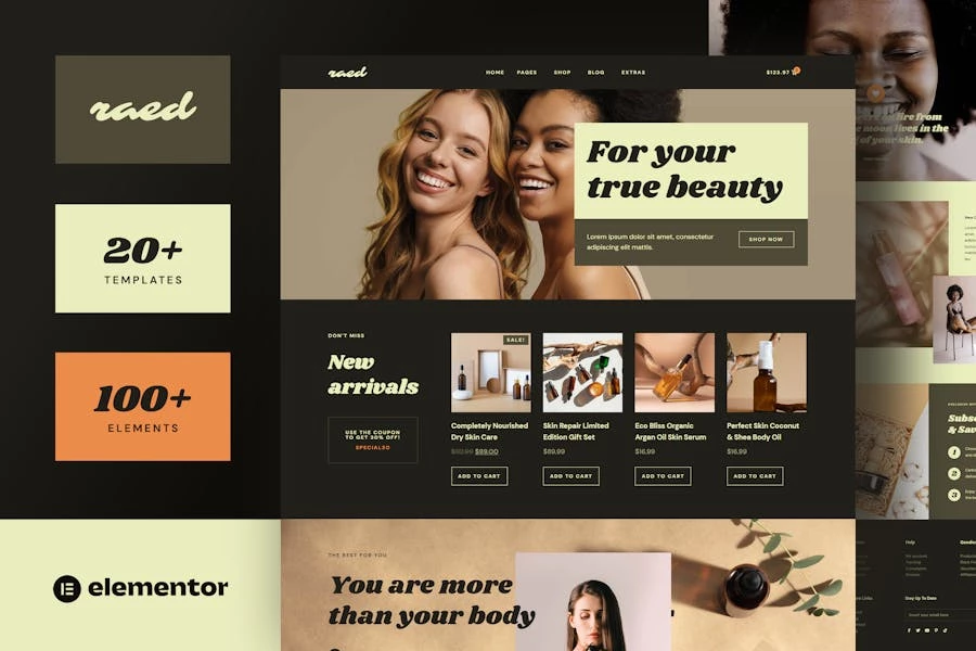 Raed - Template Kit Elementor para tiendas de cosmética orgánica y belleza natural