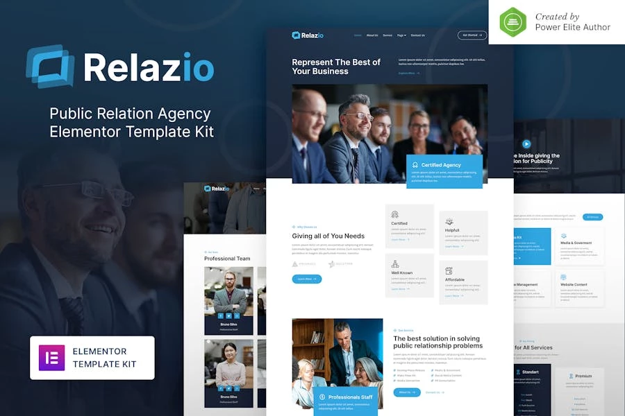 Relazio — Kit de plantillas Elementor para Agencia de Relaciones Públicas