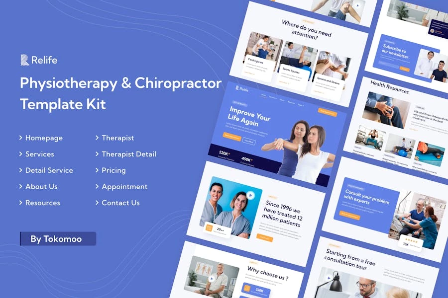 Relife | Kit de plantillas Elementor para fisioterapia y quiropráctico
