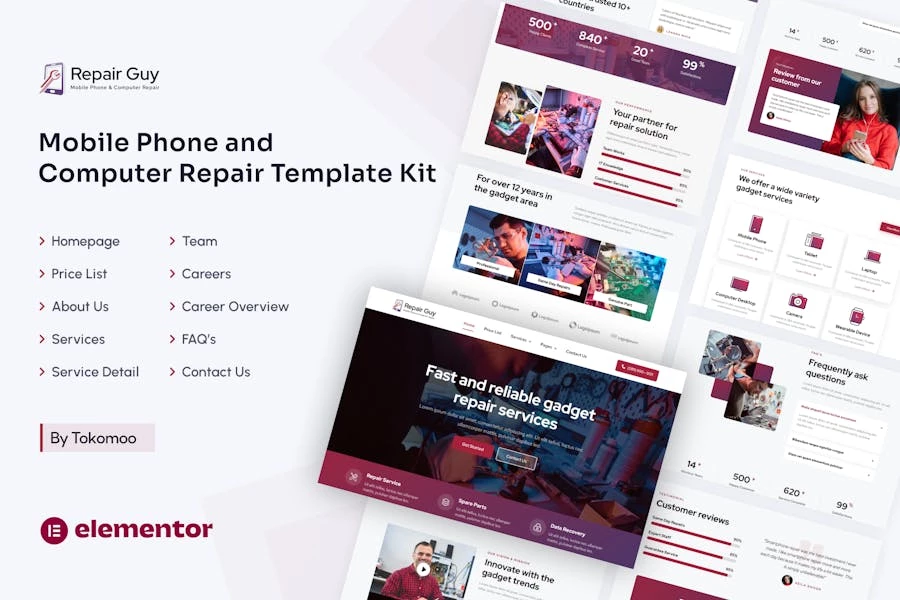 Repair Guy | Kit de plantillas Elementor para reparación de teléfonos móviles y computadoras