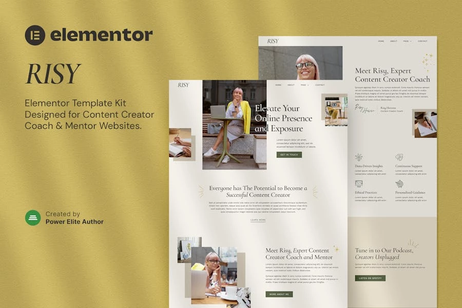 Risy: kit de plantillas Elementor para creadores de contenido, entrenador y mentor