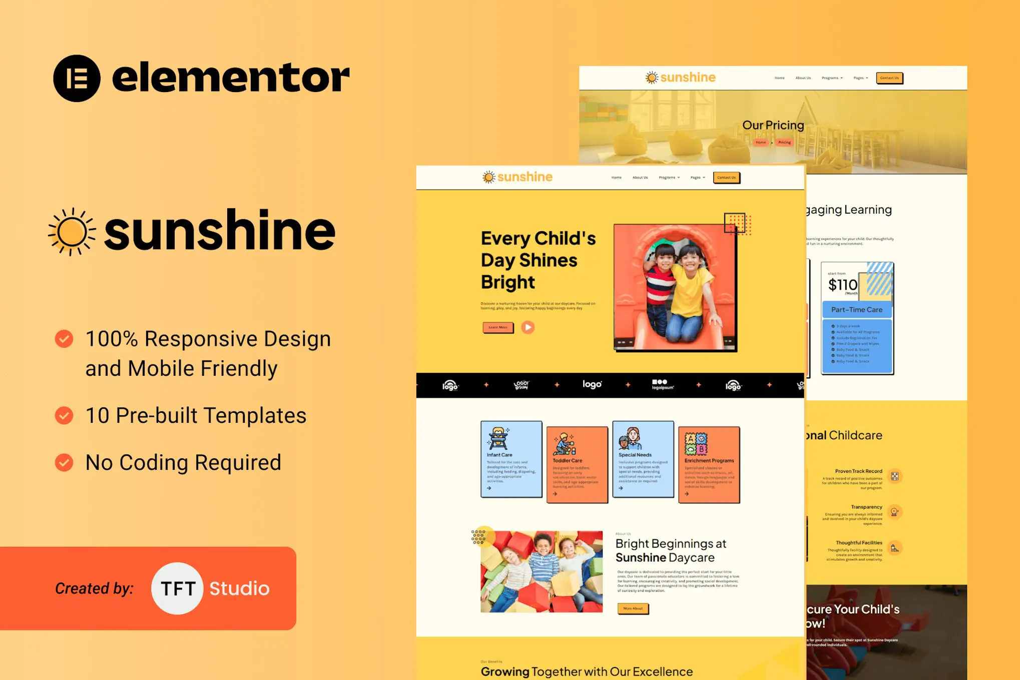 Sunshine - Kit de plantillas Elementor para guardería, alegre