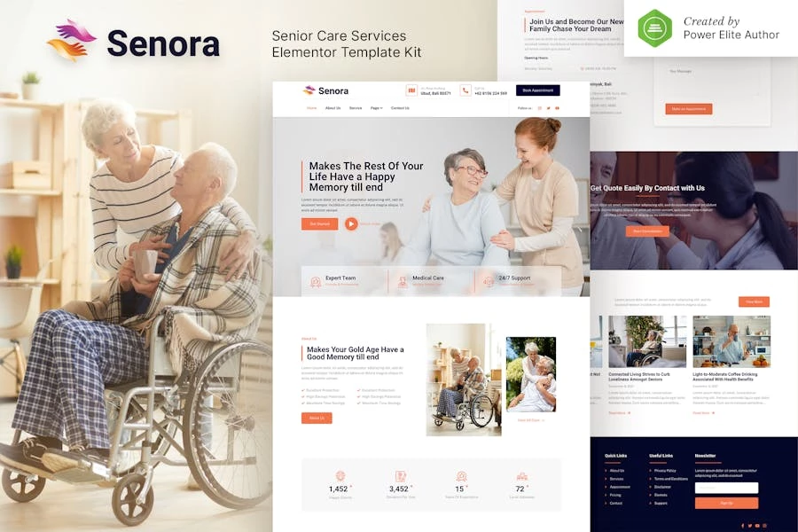 Señora — Kit de plantillas Elementor de servicios de cuidado para personas mayores