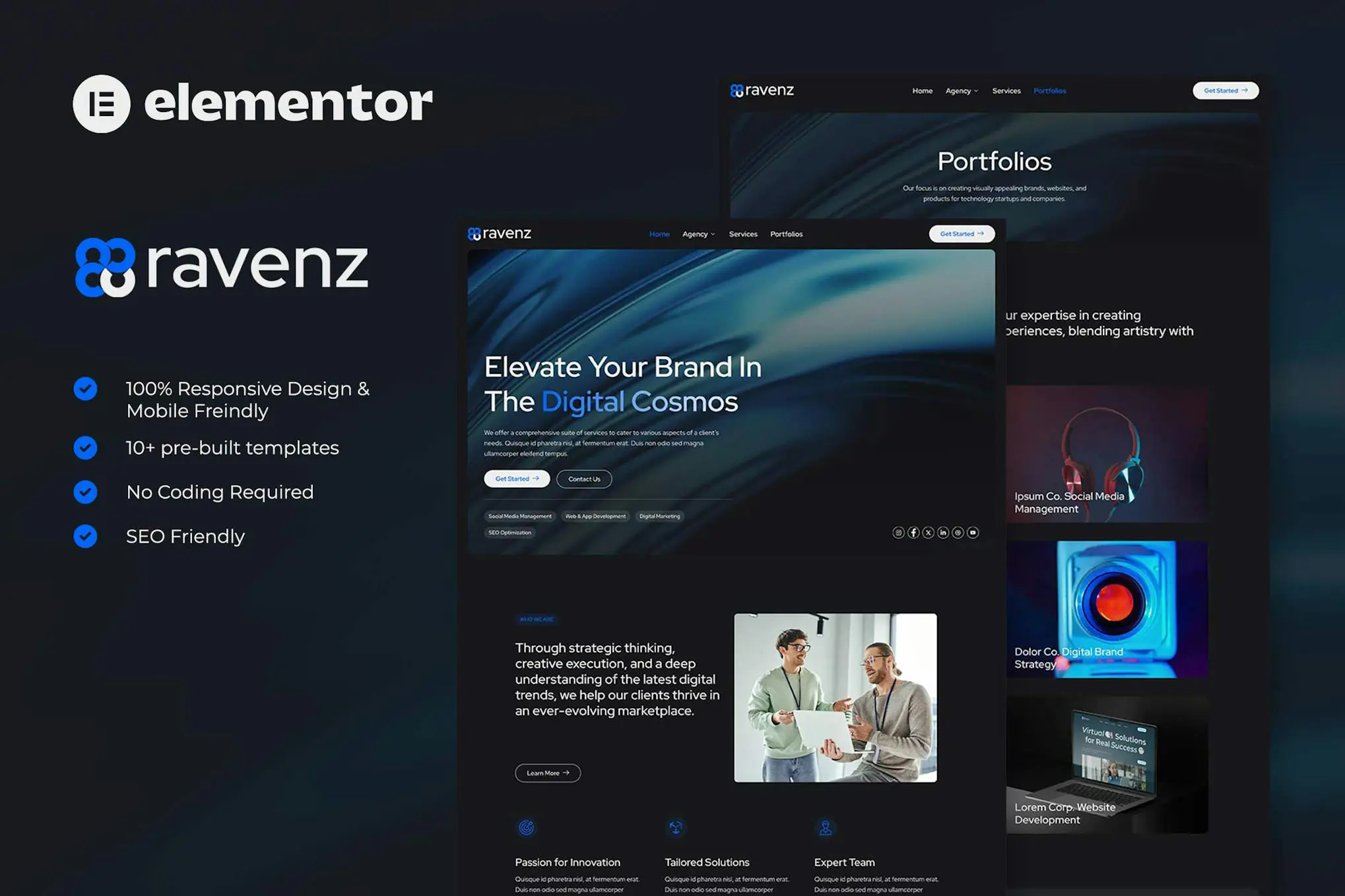 Ravenz - Kit de plantillas Elementor para Agencia Digital Creativa
