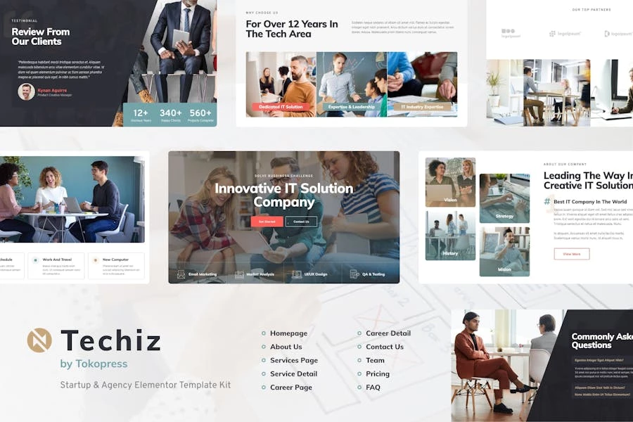 Techiz | Template Kit Elementor de la empresa de soluciones y servicios de TI