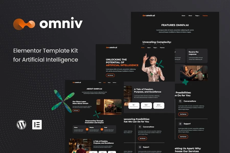 Omniv AI - Kit de plantillas Elementor de Inteligencia Artificial