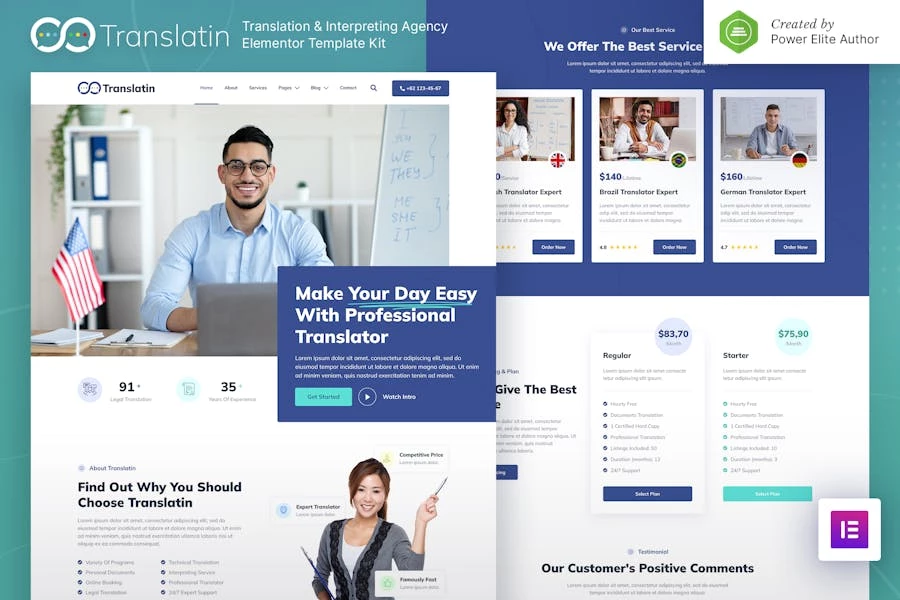 Translatin — Kit de plantillas Elementor para la Agencia de Servicios de Traducción e Interpretación