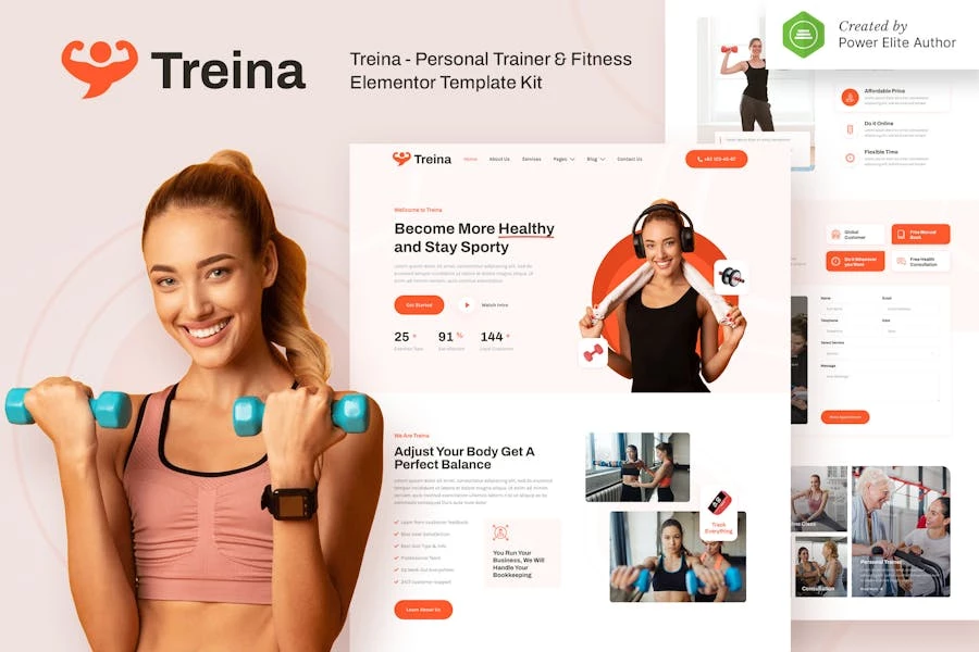 Treina — Kit de plantillas Elementor para entrenador personal y fitness