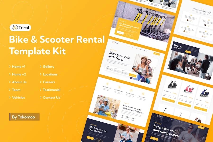Trical | Kit de plantillas Elementor para alquiler de bicicletas y scooters